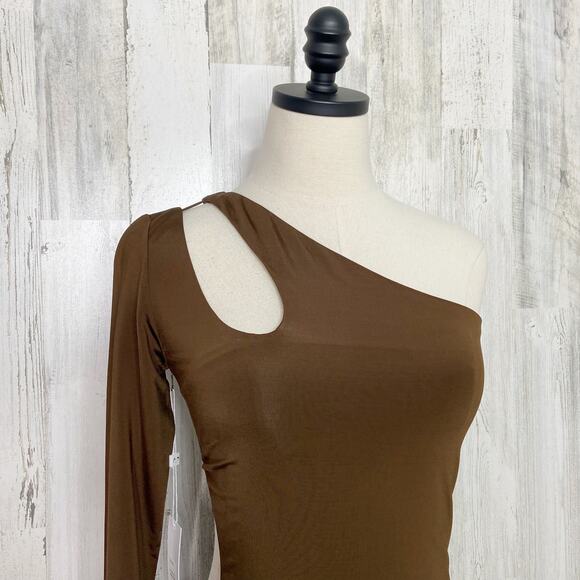 NWT Ronny Kobo Lana Dress Brown One Shoulder Asymmetrical Mini Party Size XS - Picture 4 of 13